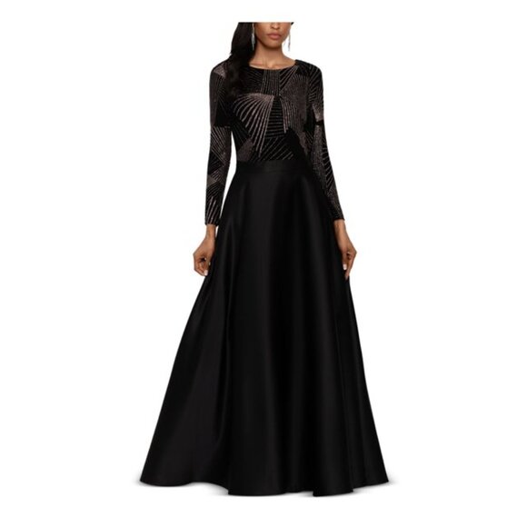 Betsy & Adam Size P2 Black and Gold Wedding Party Dress - Picture 7 of 8